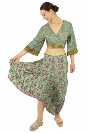 Fusta asimetrica din material fluid cu print floral - Model 6 [4]