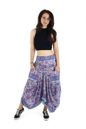 Fusta asimetrica din material fluid cu print floral - Model 63 [2]