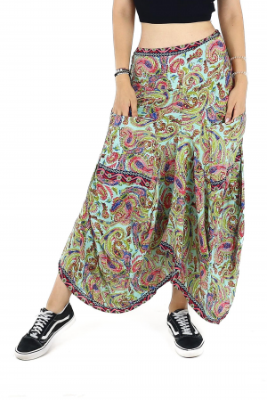 Fusta asimetrica din material fluid cu print floral - Model 65 [0]