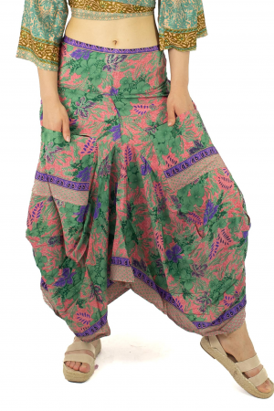 Fuste - Fusta asimetrica din material fluid cu print floral - Model 9