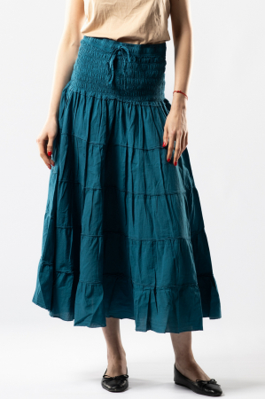 Fustă Boho Midi cu Bandă Lată și Elastică în Talie - Teal [0]