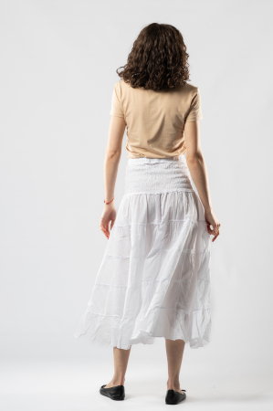 Fustă Boho Midi cu Bandă Lată și Elastică în Talie - Alb [3]