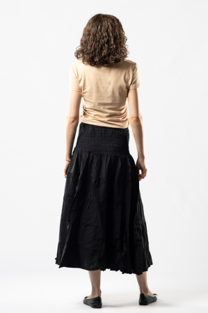 Fustă Boho Midi cu Bandă Lată și Elastică în Talie - Negru [4]