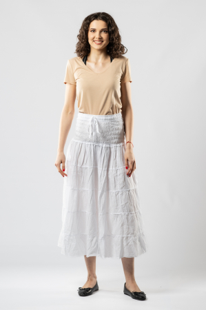 Fustă Boho Midi cu Bandă Lată și Elastică în Talie - Alb [1]
