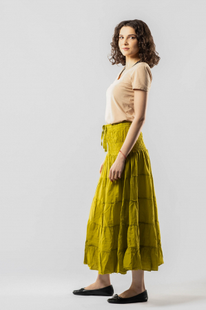 Fustă Boho Midi cu Bandă Lată și Elastică în Talie - Lime [2]