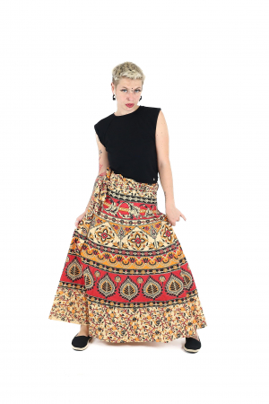 Fuste - Fustă din bumbac cu croi wrap și motive orientale - Multicolor