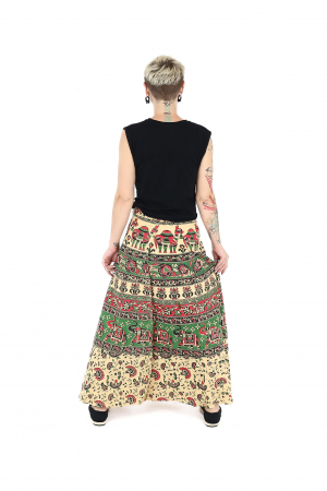 Fustă din bumbac cu croi wrap și motive orientale - Verde [3]