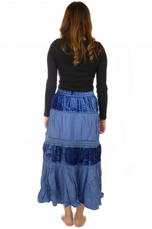 Fusta din bumbac si catifea cu volane - Albastru [5]