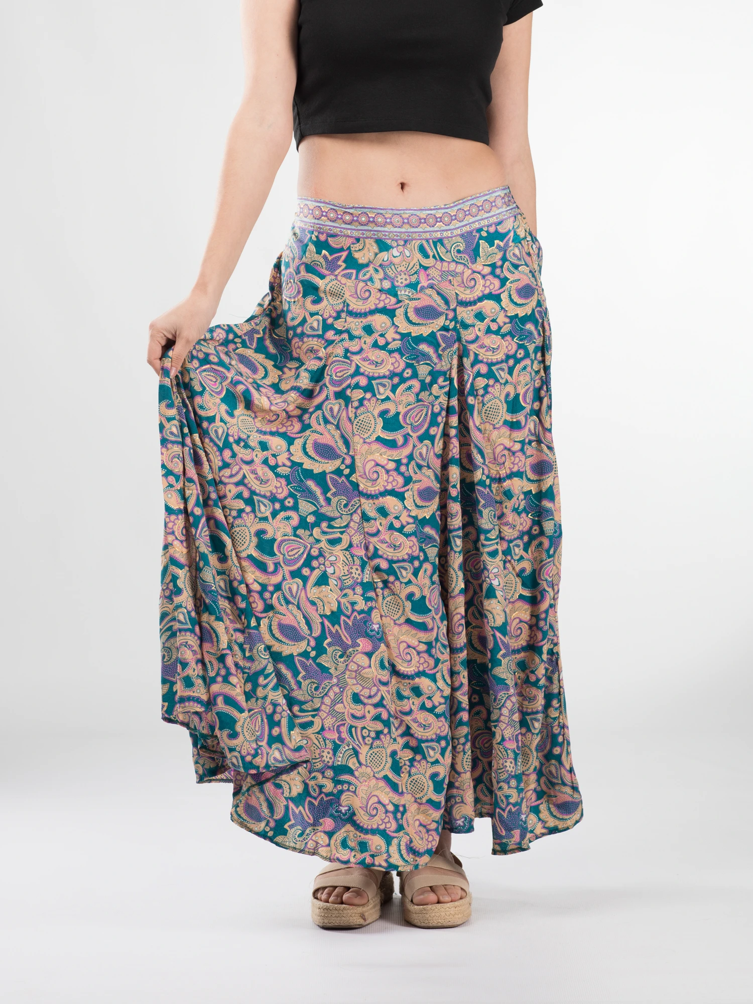 FEMEI - Fustă maxi cu pliuri și print oriental - Model 6