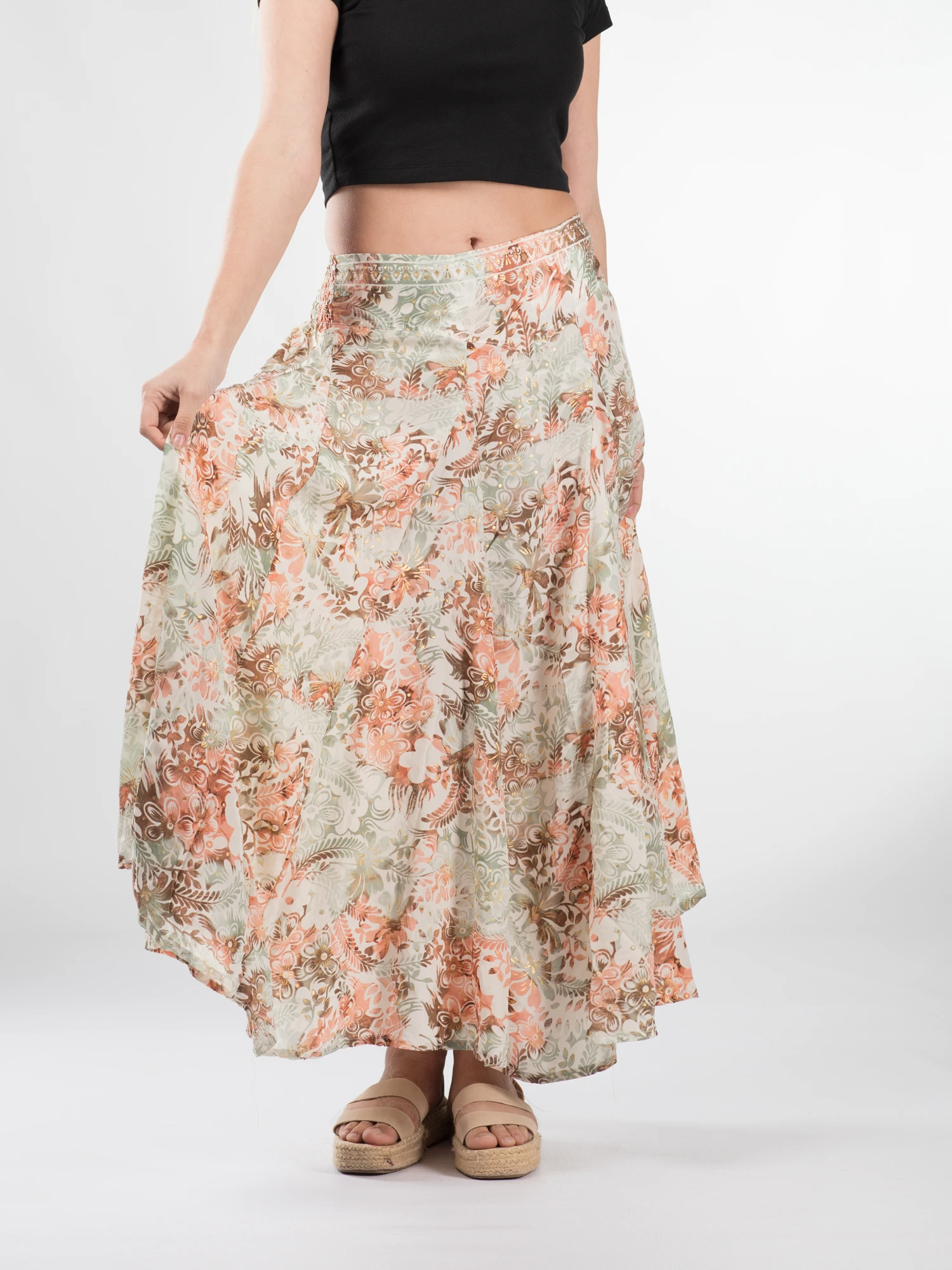 FEMEI - Fustă maxi cu pliuri și print oriental - Model 7