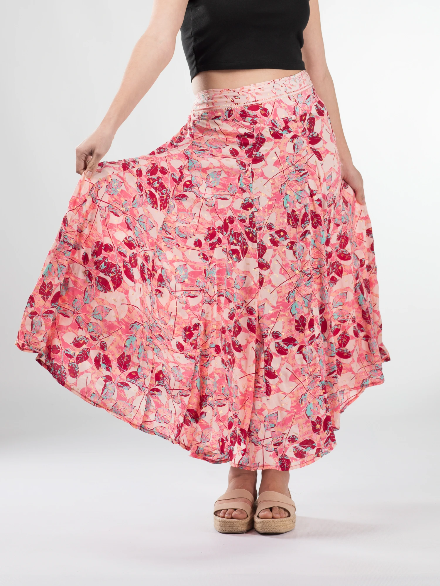 FEMEI - Fustă maxi cu pliuri și print oriental - Model 9