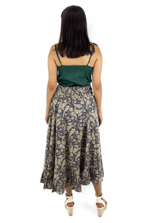 Fusta midi cu print din material fluid - Culori reci - MEJU0009 [3]