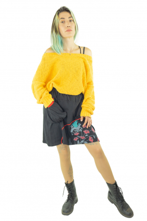 Fusta neagra din bumbac cu print floral [5]