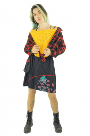 Fusta neagra din bumbac cu print floral [7]