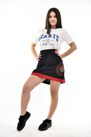 Fusta scurta cu broderie mandala - Negru [3]