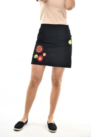 Fusta scurta cu broderie - Negru [0]