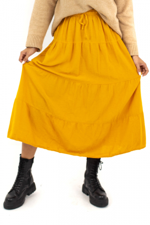 Fusta scurta din bumbac cu volanase - Visiniu [0]