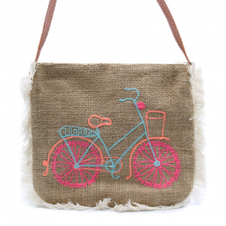 Genți și Borsete - Geantă de umăr cu franjuri și broderie - Bicicletă
