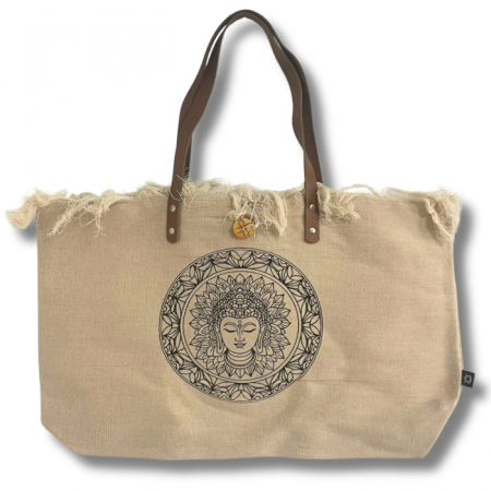 Genți și Borsete - Geanta din Bumbac Canvas cu Manere din Piele - Buddha
