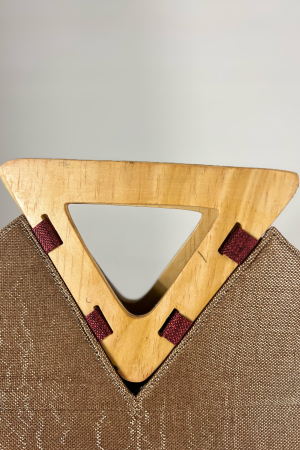 Geantă Tote -Piesă Unicat- din Sisal cu Mânere Triunghiulare din Lemn – Eleganță Africana autentica - Gri-Vișiniu [6]