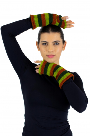 Mănuși - Hand warmers din lana captusite cu polar in dungi - Verde