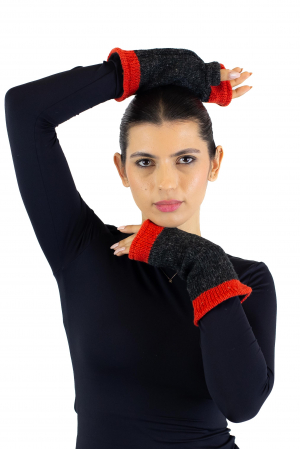 Hand warmers din lana captusite cu polar - Negru cu Rosu