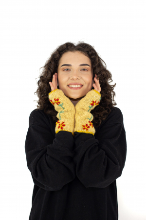 Hand warmers - Galben cu broderie florala [0]