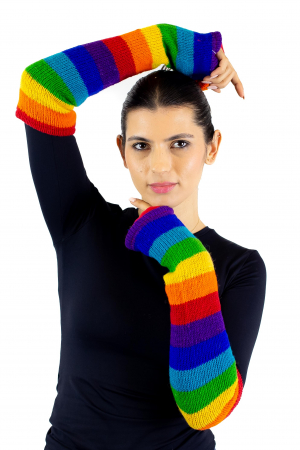 Mănuși - Hand warmers lungi din lana captusite cu polar - Rainbow