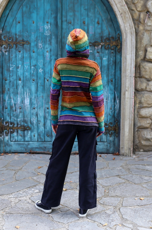 Hanorac din bumbac dungi multicolore si cusatura in exterior [4]