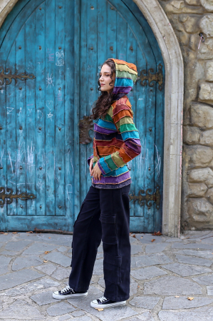 Hanorac din bumbac dungi multicolore si cusatura in exterior [3]
