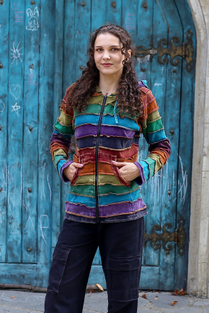 Îmbrăcăminte - Hanorac din bumbac dungi multicolore si cusatura in exterior