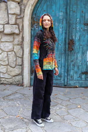 Hanorac din bumbac cu print manual si soare in mijloc [5]