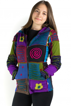 Hanorac din bumbac multicolor cu patch si broderie - Model 10 [1]