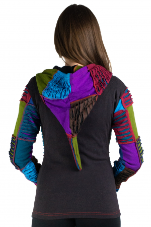 Hanorac din bumbac multicolor cu patch si broderie - Model 10 [3]