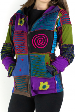 Hanorac din bumbac multicolor cu patch si broderie - Model 10 [0]