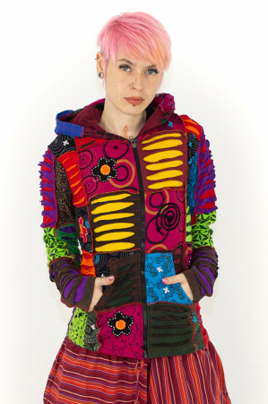 Hanorac din bumbac multicolor - petice Unicat - marime XL [0]