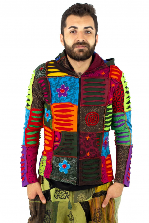 Hanorac din bumbac multicolor - petice Unicat - marime XL [2]