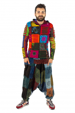 Hanorac din bumbac multicolor - petice Unicat - marime XL [5]