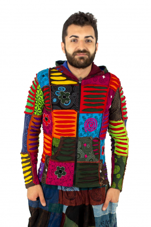 Hanorac din bumbac multicolor - petice Unicat - marime XL [6]