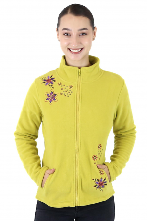 Hanorac din polar cu fermoar și print floral - Lime [0]