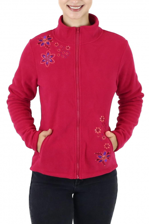 Hanorac din polar cu fermoar și print floral - Roșu [5]