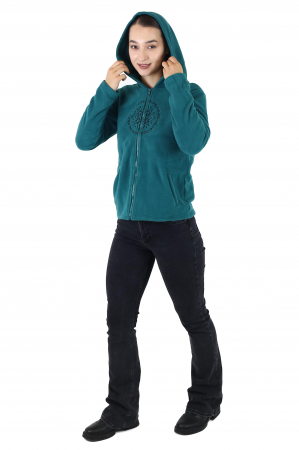 Hanorac din polar cu fermoar si print Lotus - Teal [3]