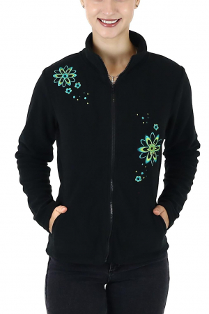 Hanorac din polar cu fermoar și print multicolor - Negru [4]
