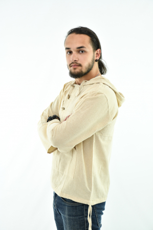 Hanorac lejer cu nasturi din lemn - Crem [3]