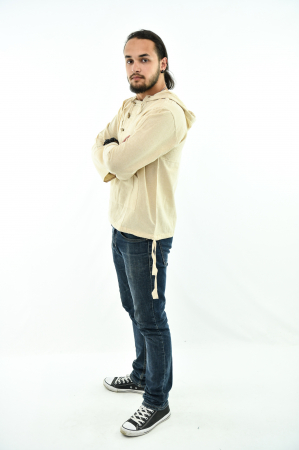 Hanorac lejer cu nasturi din lemn - Crem [2]