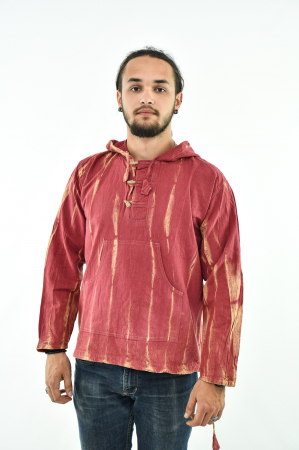 Hanorace - Hanorac lejer cu nasturi din lemn - Rosu Stone Washed
