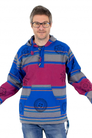 Hanorac unisex cu print si nasturi de lemn - Albastru Inchis [2]