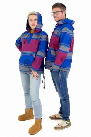 Hanorac unisex cu print si nasturi de lemn - Albastru Inchis [7]