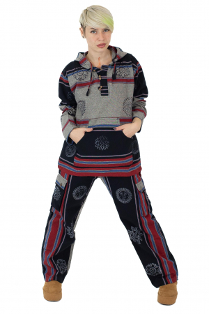 Hanorac unisex cu print si nasturi de lemn - Albastru Inchis [1]