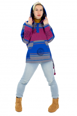 Hanorac unisex cu print si nasturi de lemn - Albastru Inchis [4]